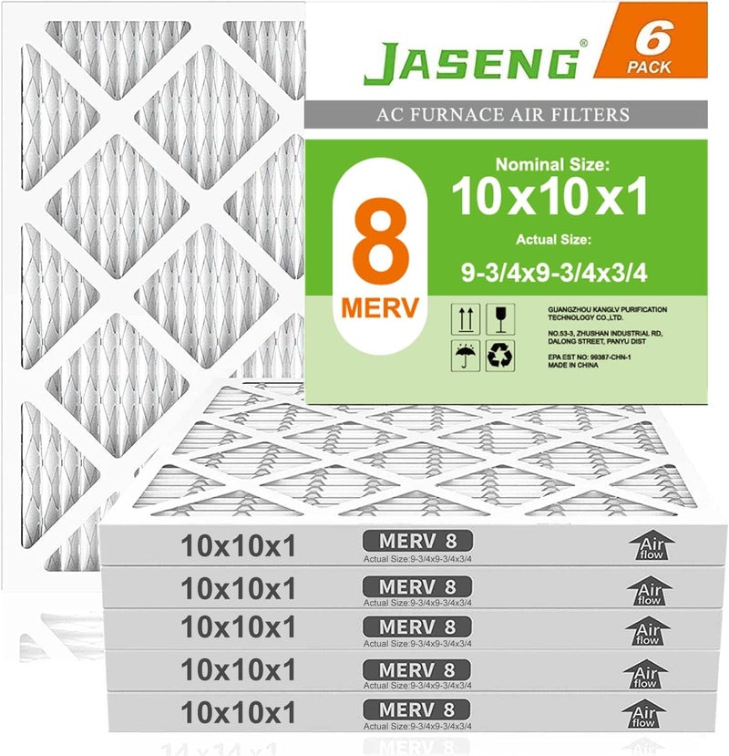 JASENG 10x10x1 Furnace Air Filters 6 Pack, MERV 8 MPR 600 & FPR 5 Filtering, HVAC Air Filter Replacement (exact dimensions: 9 3/4"x9 3/4"x3/4") - Image 1
